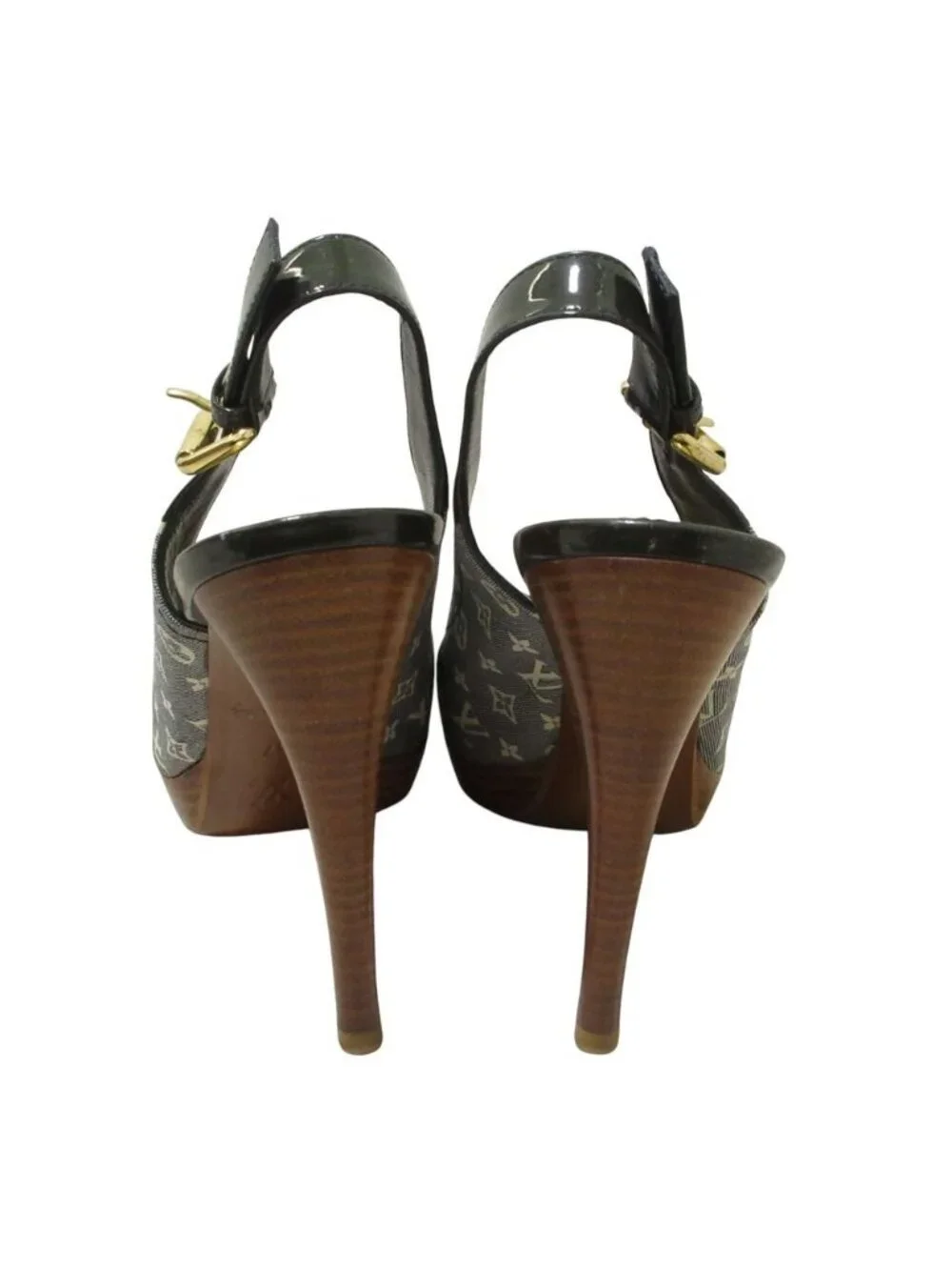 Louis Vuitton Monogram Mini Open Toe Slingback Pumps Gray Heel